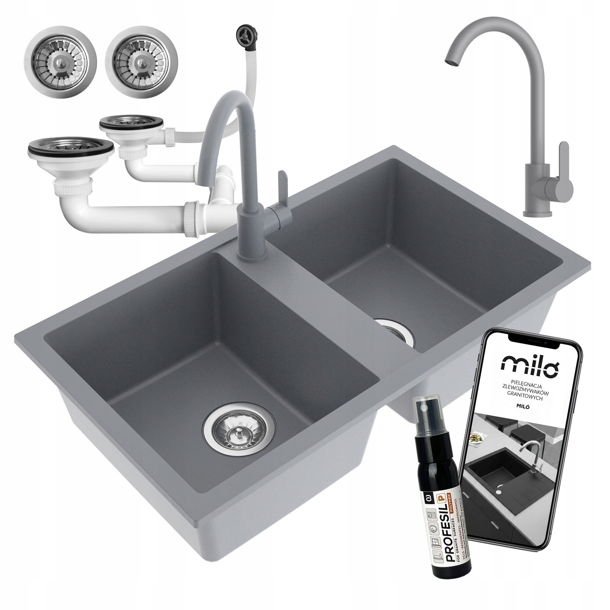 Dvojkomorový Kuchynský Drez Prado Granitový Sifónový Set Batéria