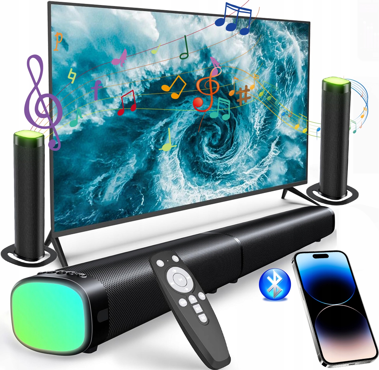 2V1 Bluetooth Soundbar Odnímatelný Reproduktor Rgb Televizor 100W Usb Hdmi Aux
