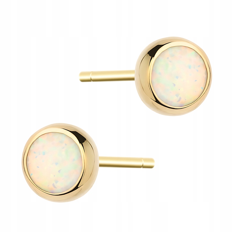 Zlaté Náušnice pr. 585 Kolečka Kola s opálem 14k