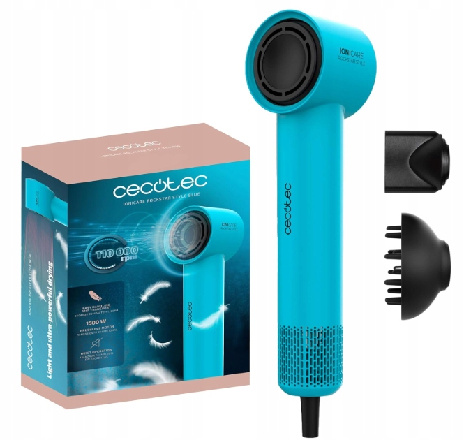 Cecotec Ionicare Rockstar Style Blue suszarka do włosów kompaktowa i lekka