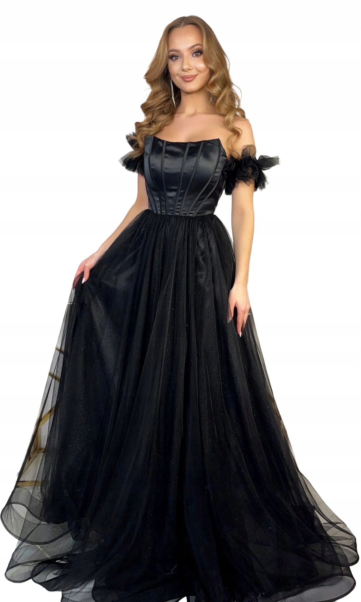 Fialové Černé Dlouhé Tylové Šaty princezna na ples maturitní Xs