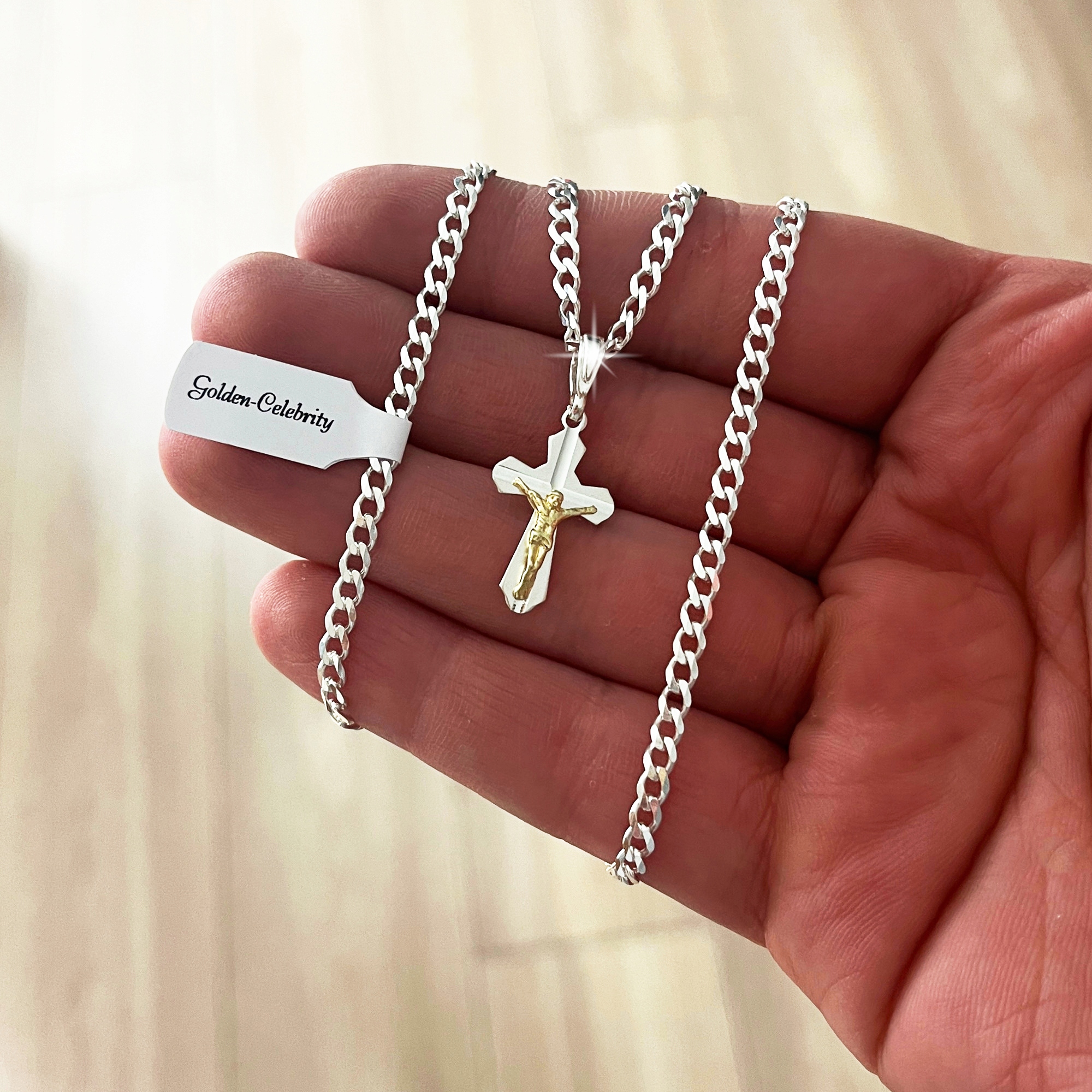 SREBRNY ŁAŃCUSZEK PANCERKA + KRZYŻYK Z JEZUSEM CHRYSTUSEM 925 + GRAWER 55CM Stan opakowania oryginalne