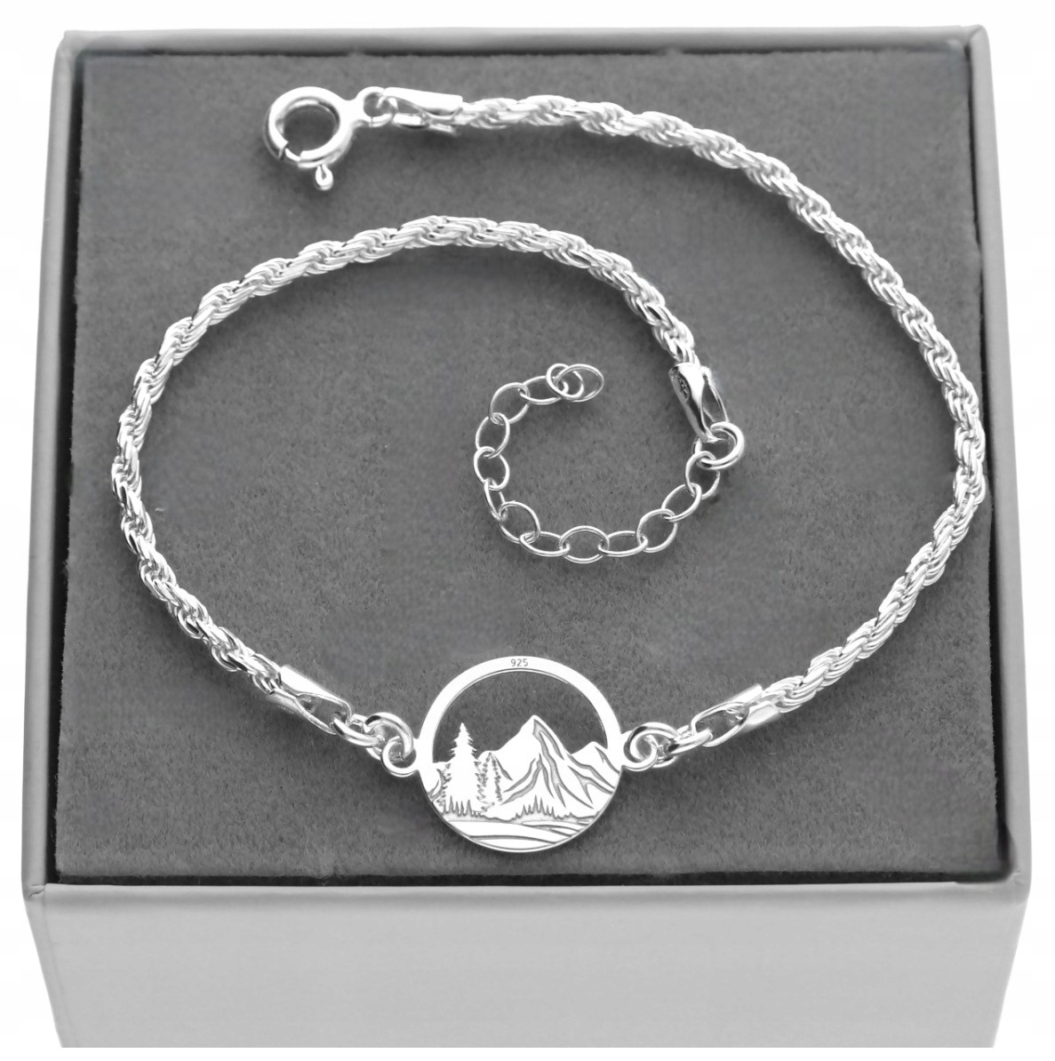 Stříbrný náramek s motivem hor s horami a horami stříbro 925 17 cm Gravírování