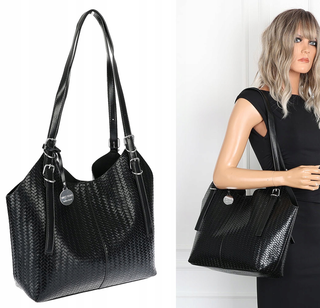 Dámská kabelka Pletená taška Shopper Módní taška přes rameno NSY2963 Černá