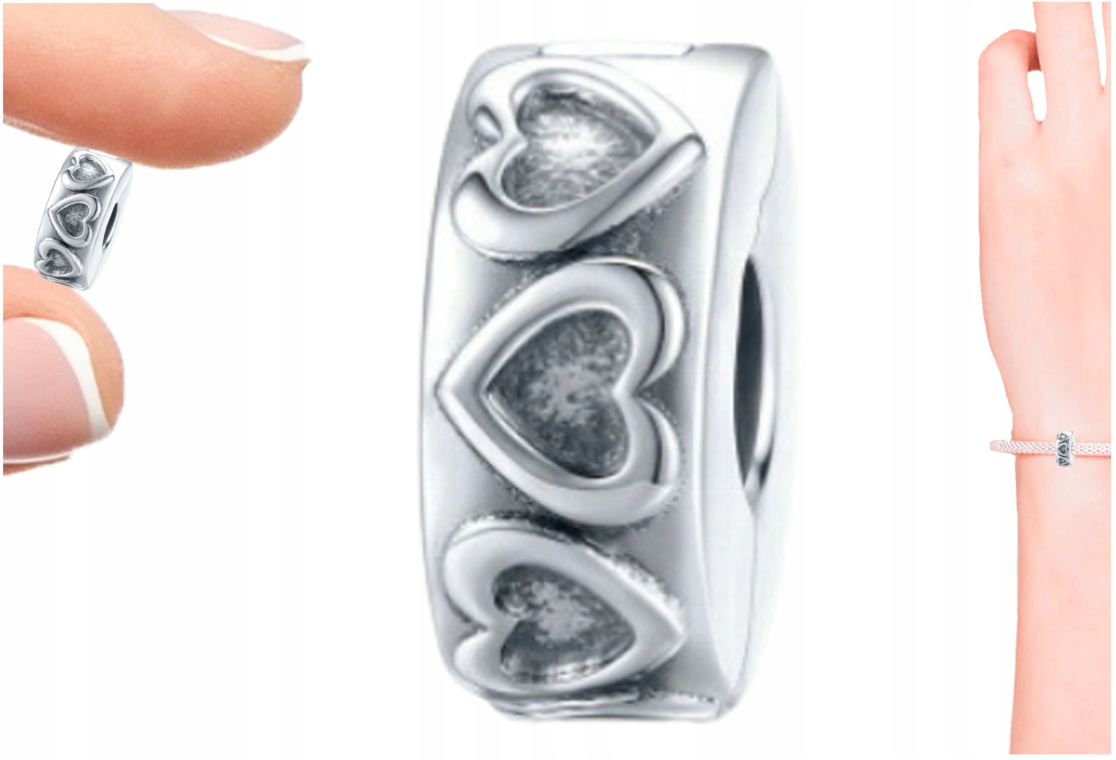 

Charms Klips Srebrne Serca Srebro S925