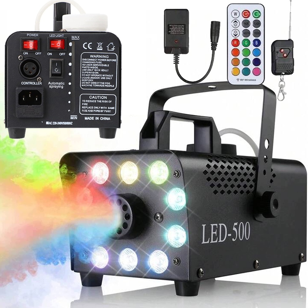 Výkonný Vyvíječ Kouře Kouřovník 500W Dva Ovladače Dýmárka 10 Led 13 Barev