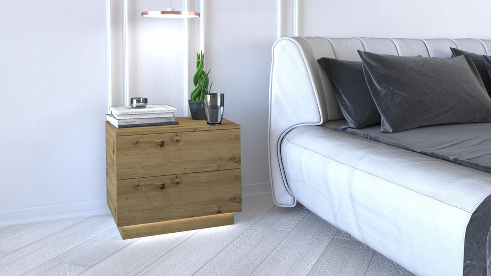 SZAFKA NOCNA 55cm KOMODA LED STOLIK SZUFLADY SYPIALNIA MEBLE DĄB ARTISAN Marka VMP