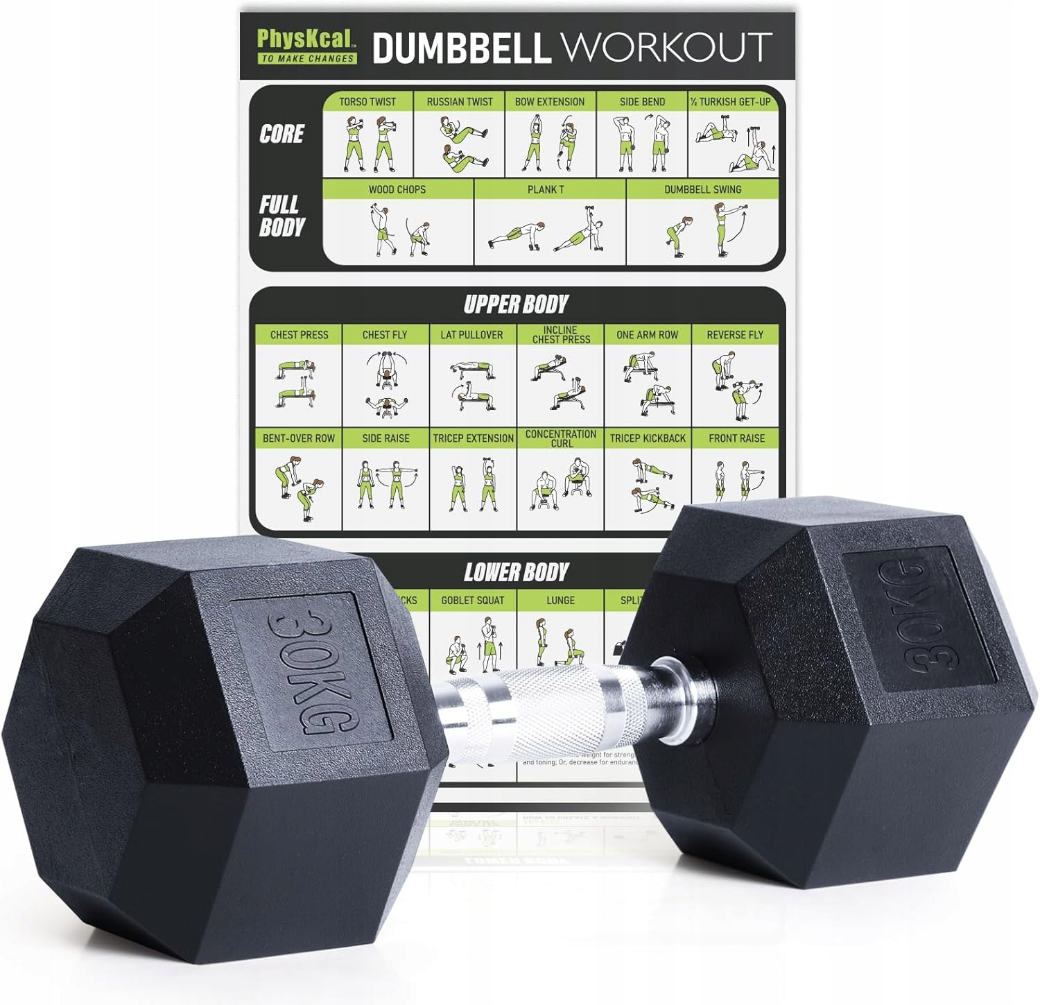 Hantel Hex Antyrolkowa, Żeliwna, Gumowana 30KG