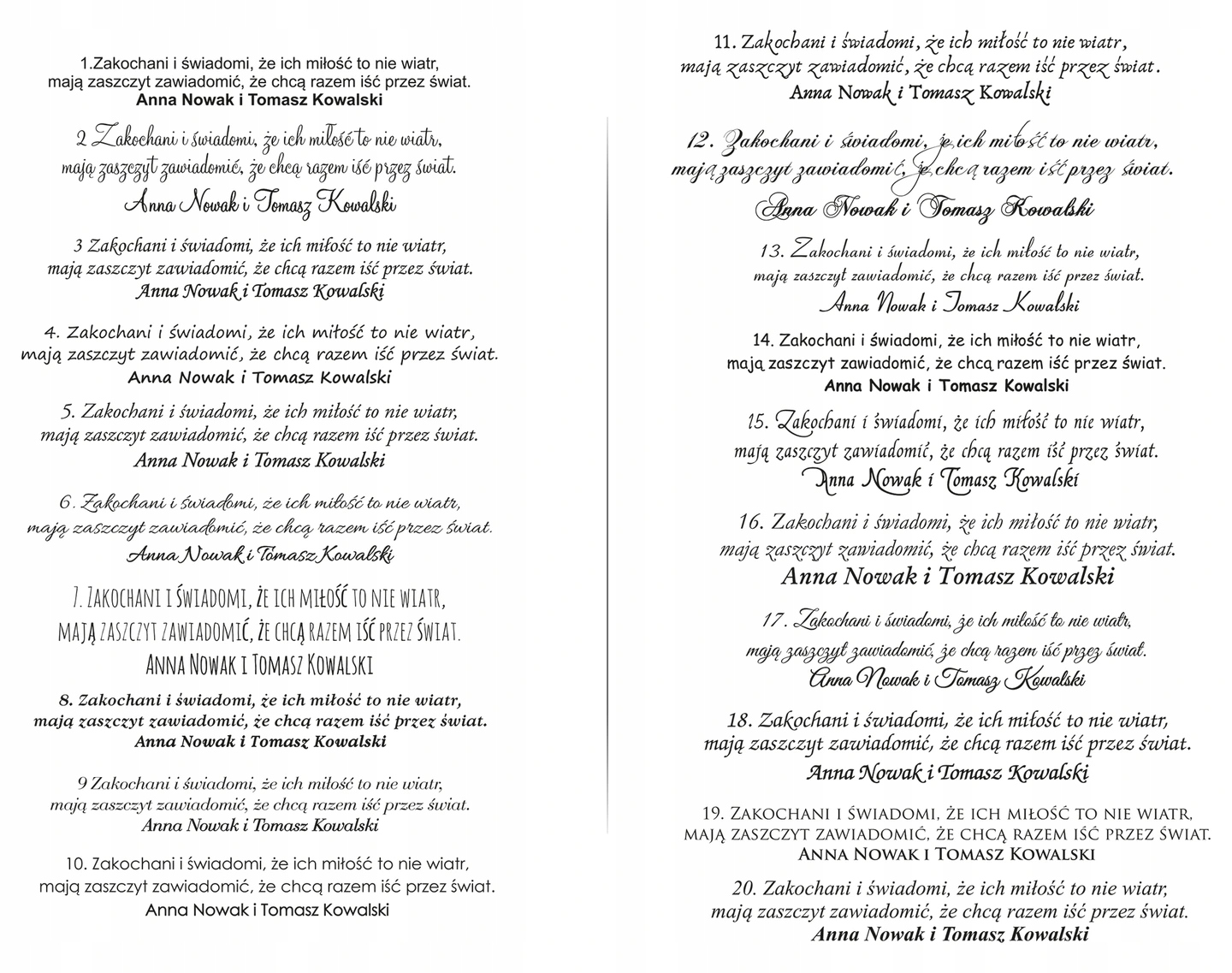 WINIETKI winiety winetki na stół wesele Wykończenie papieru matowe