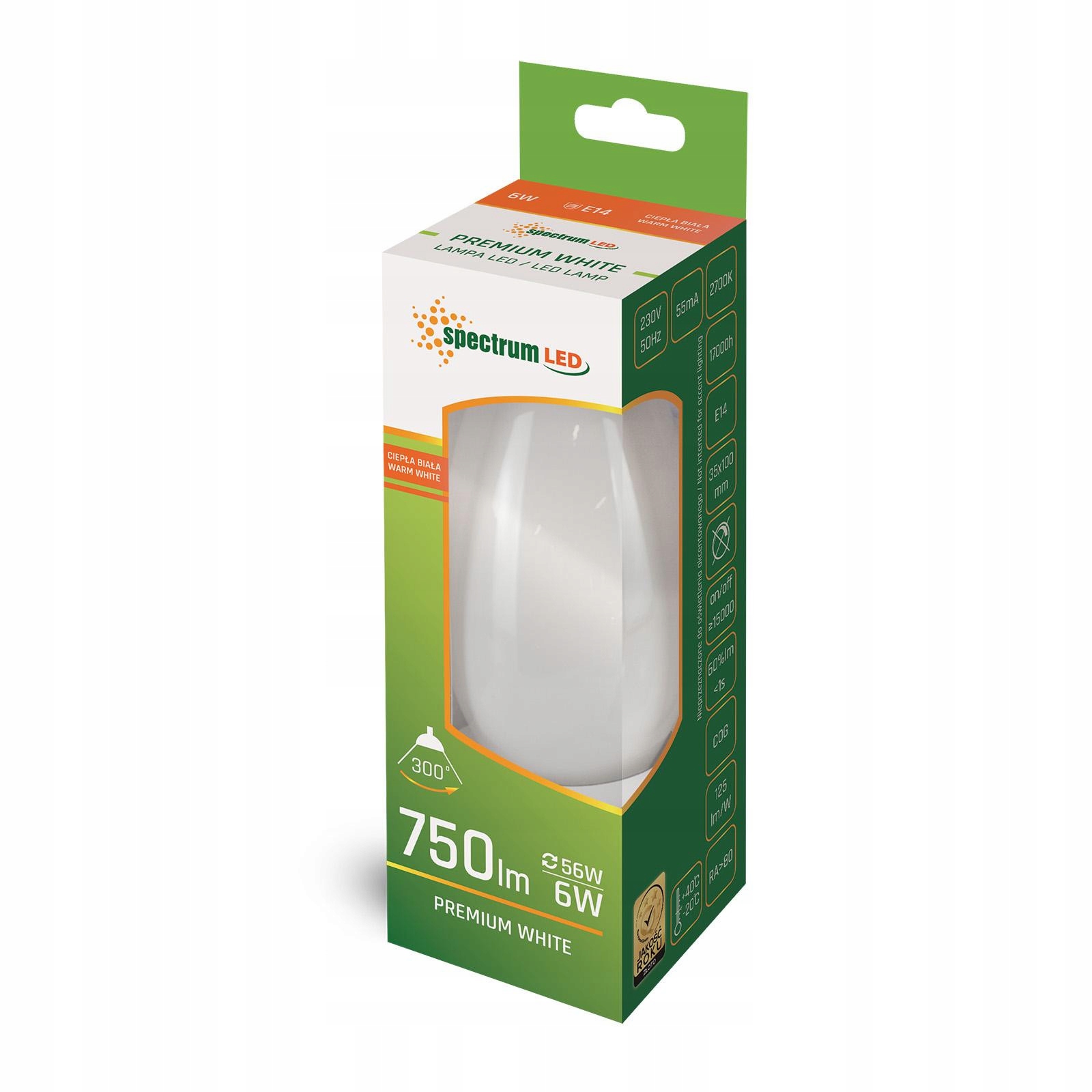 

Żarówka Led Spectrum E14 6W ciepła mleczna 750lm