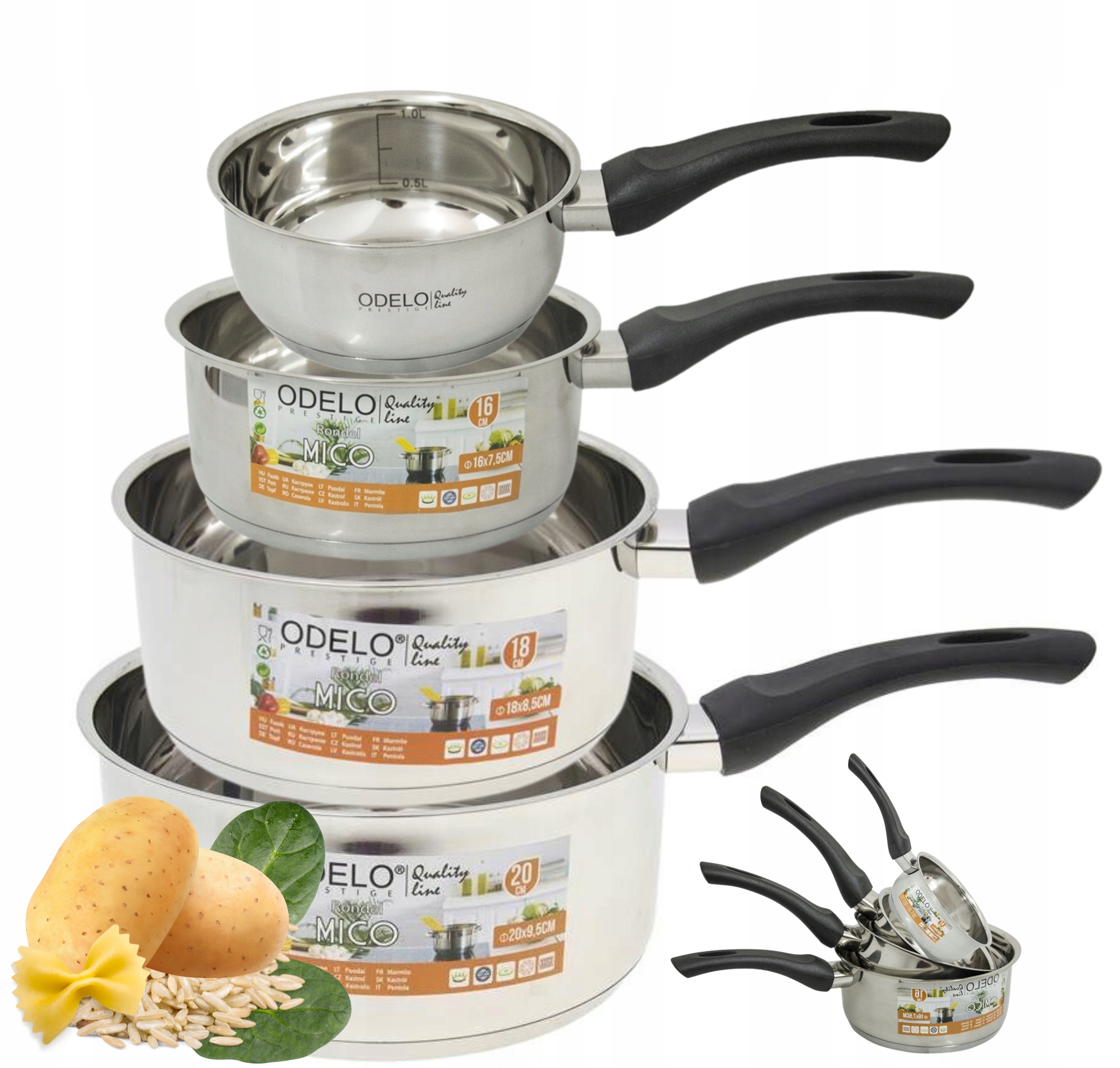 

Zestaw Komplet 4 Garnków Rondel 20/18/16/14CM Ind