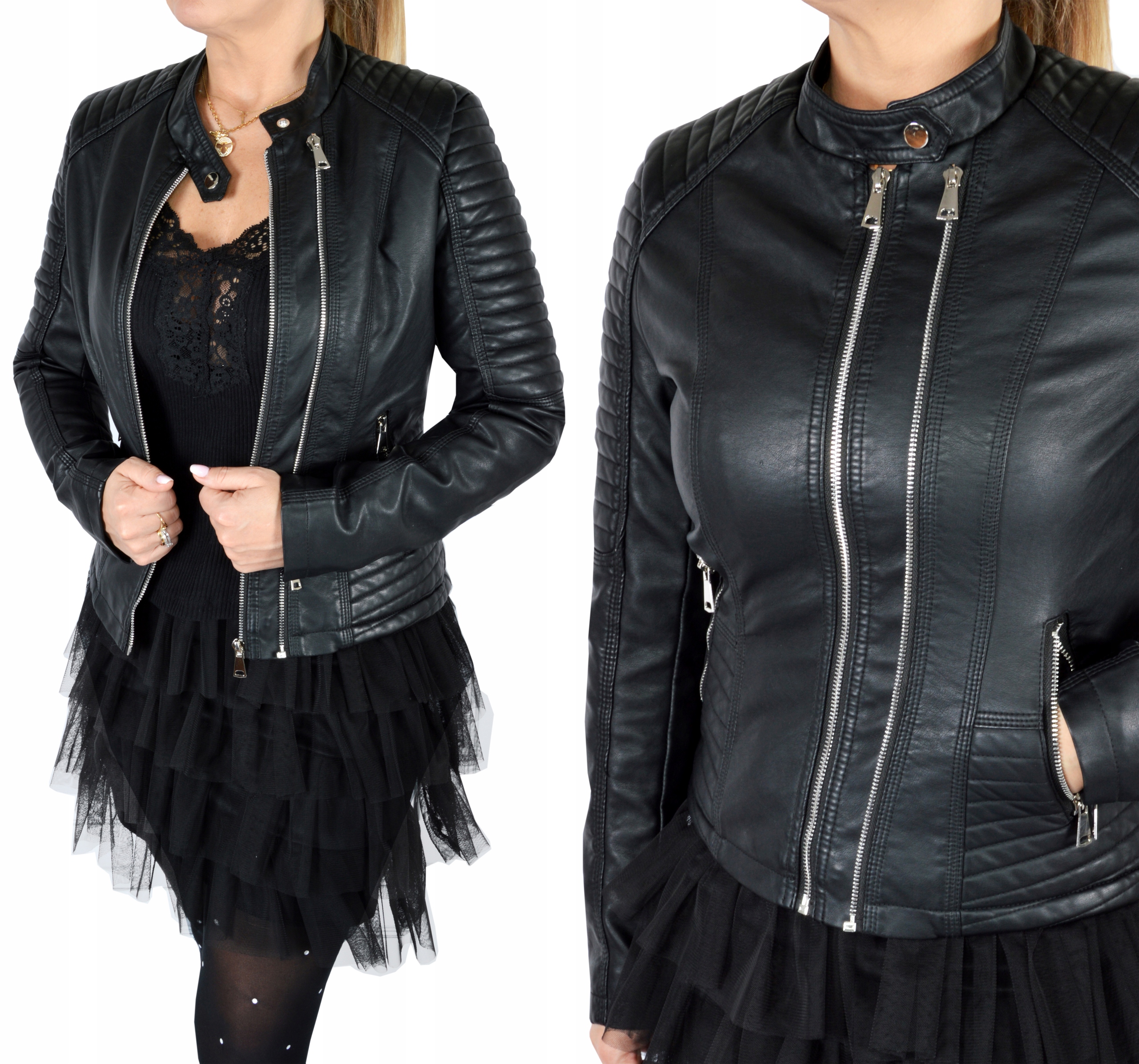 

#Ramoneska Stójka Damska Kurtka Skóra Skórzana New