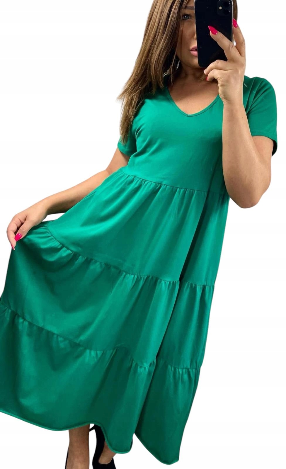 V628 Šaty Bavlna S Prošíváním Zelená vel. 48 (4XL)