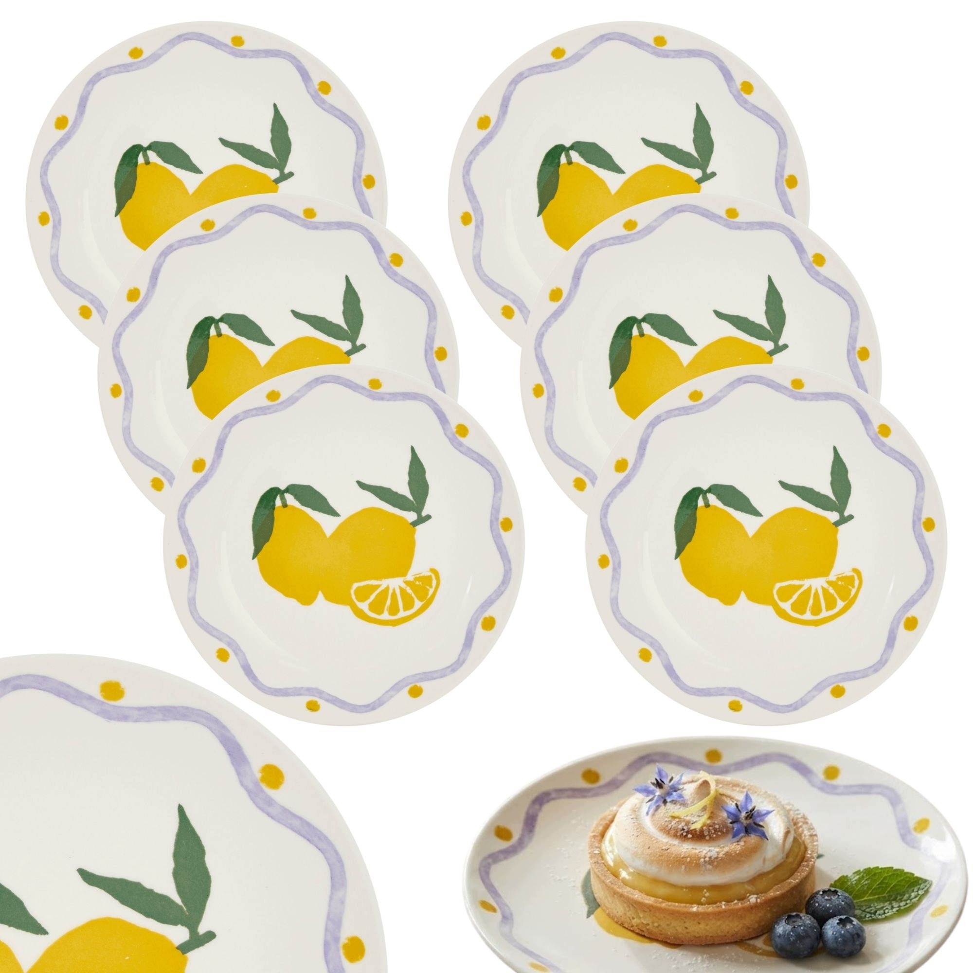 Komplet 6 Dezertních Talířů 19 cm Fruity Lemon malé talířky nádobí