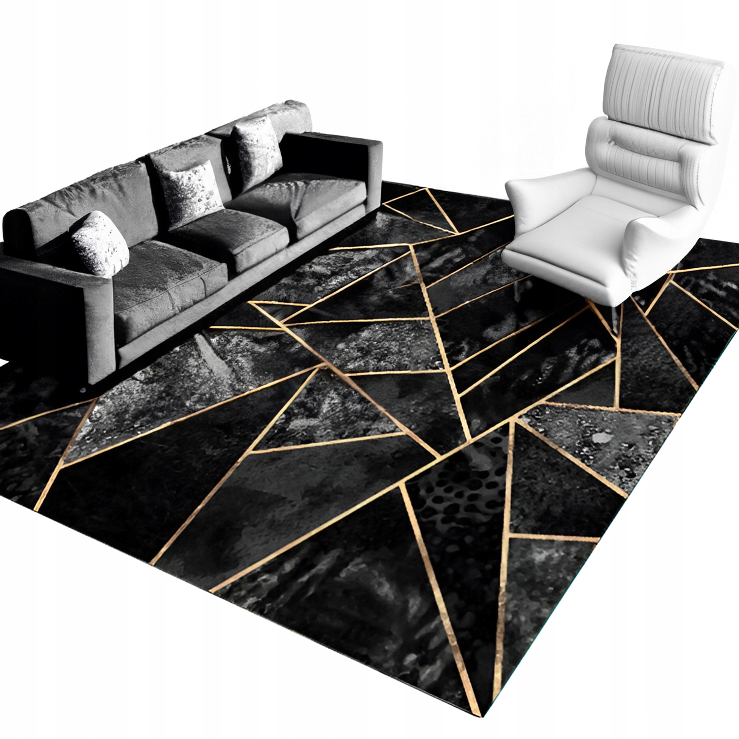 Koberec 220x160 CM Moderný Do Obývačky Čierny Zlatý Krátky Vlas