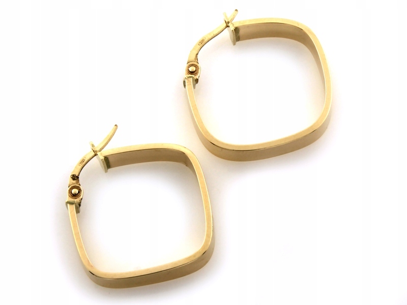 Náušnice zlaté 585 lesklé široké čtverce 2.85g zapínání kreol 14kt