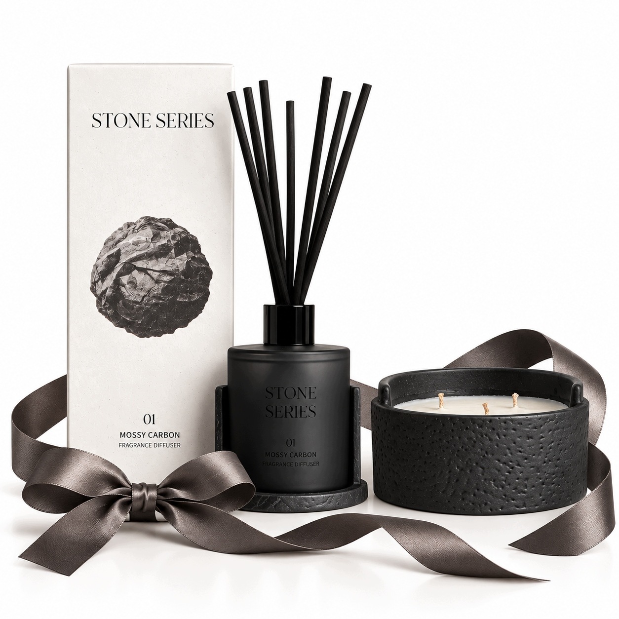 Sada dárek vůně 01 Mossy Carbon Stone sójová svíčka difuzér Homla