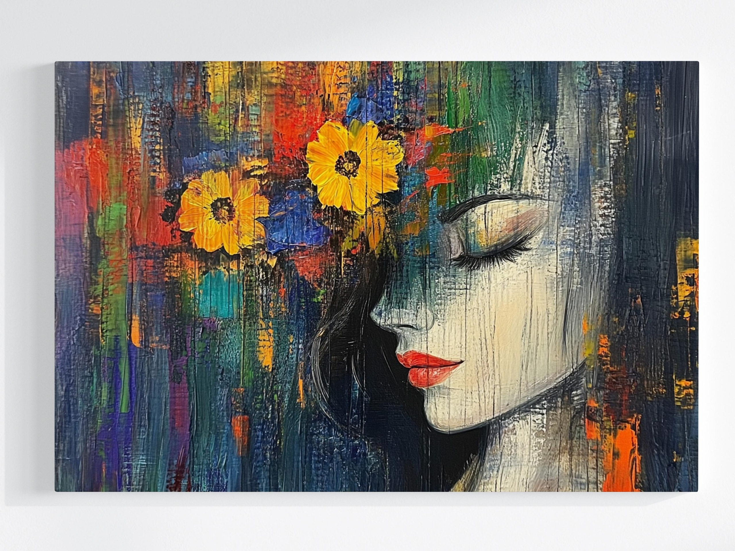 Obraz Na Plátně Canvas Postava Portrét Žena Tvář Barevné Květiny 120x80