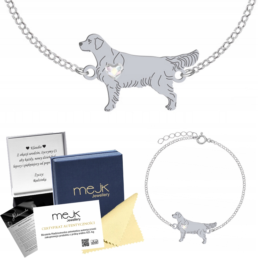 Stříbrný náramek s pejskem Zlatý retrívr 925 Dárek Gravírování Bonus