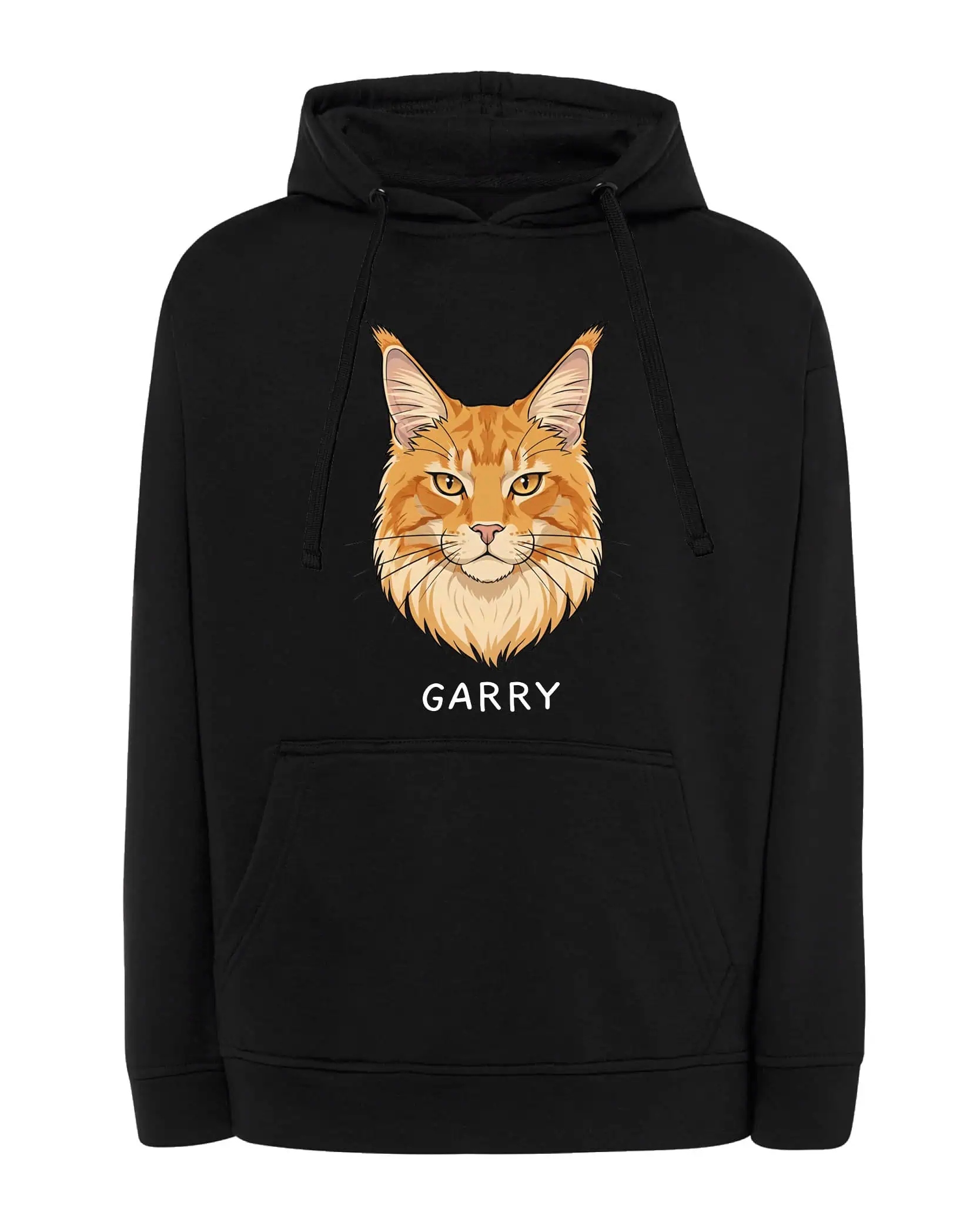 Mikina s kapucí Maine Coon Rudy Personalizovaná Kočka Pupil Černá M