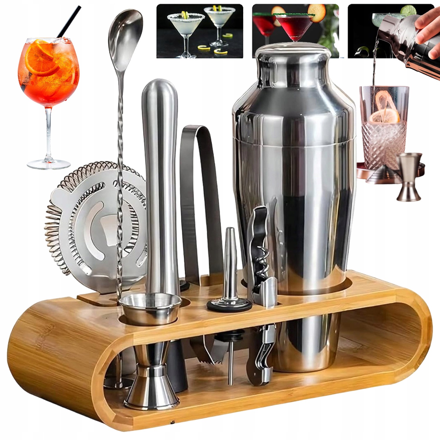 Barmanský Set 10 Ks Profesionální Na Nápoje Shaker 750 ML Se Stojánkem