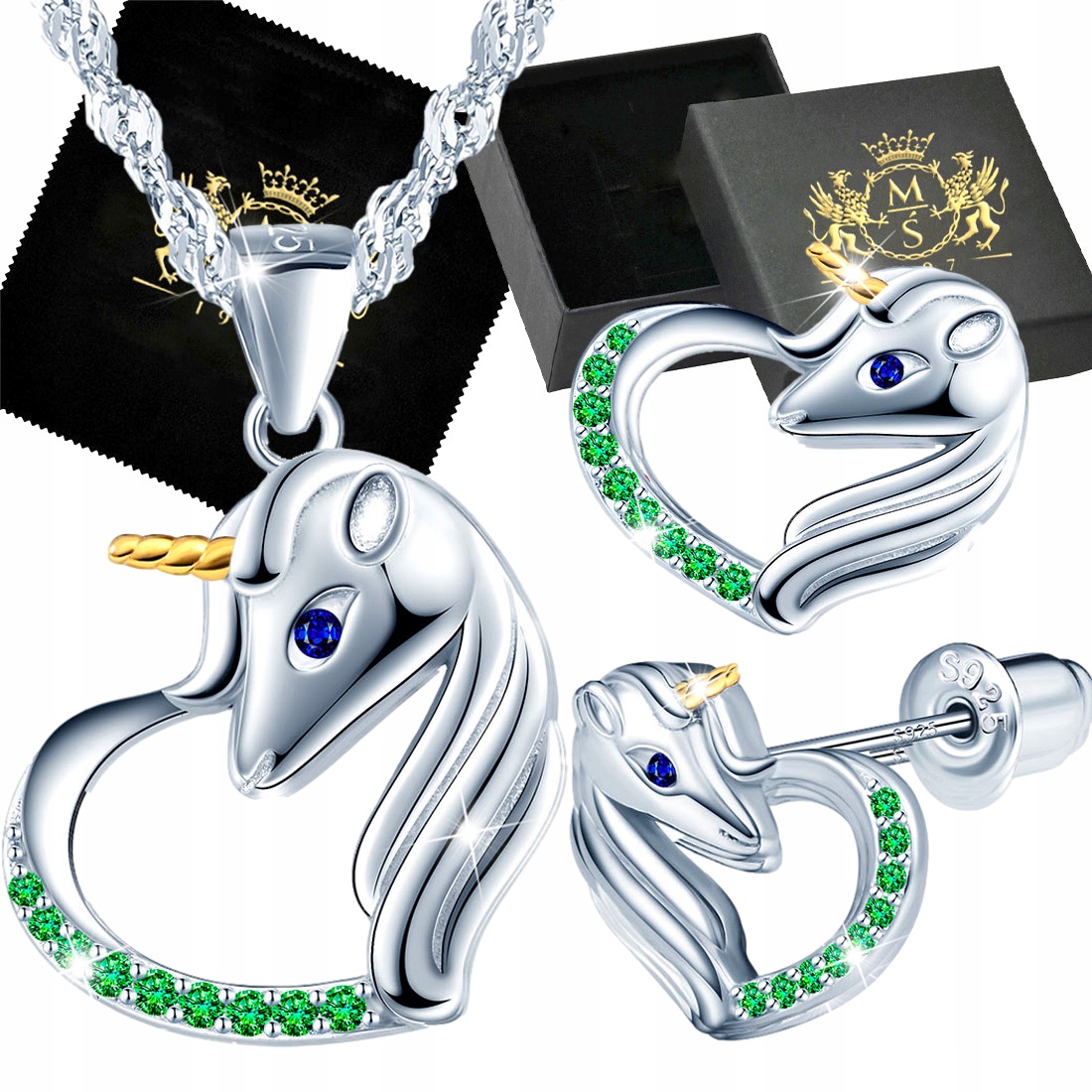 Sada stříbrných šperků Stříbro 925 Sada Náušnice Náhrdelník pro ženy