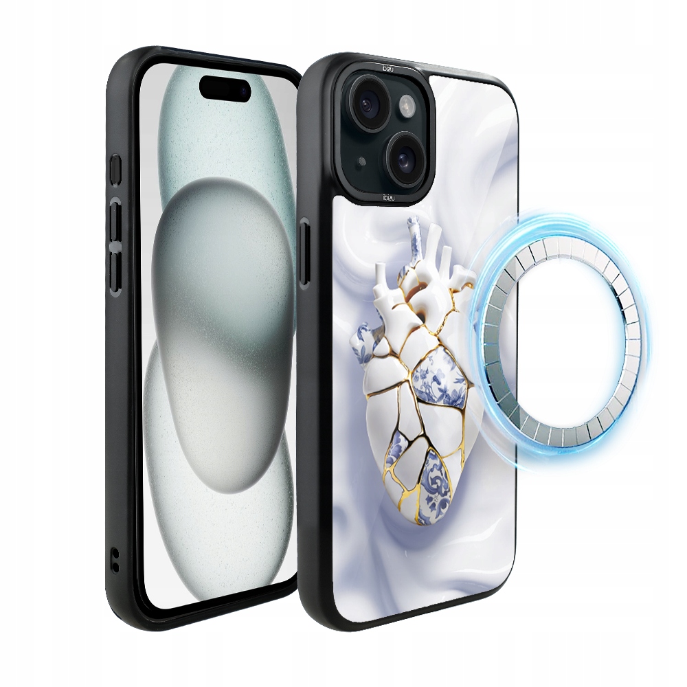 Pouzdro pro iPhone 15 Plus Ibizu DropGuard Matt s MagSafe, porcelánové srdce