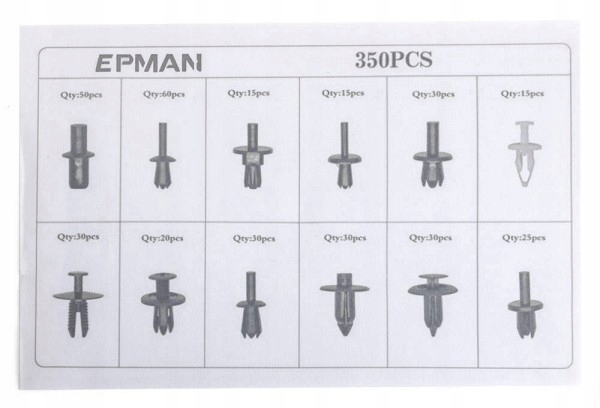 ZESTAW SPINEK KLIPSÓW KOŁKÓW SAMOCHODOWYCH 350szt Numer katalogowy części TLB-ZS-350F
