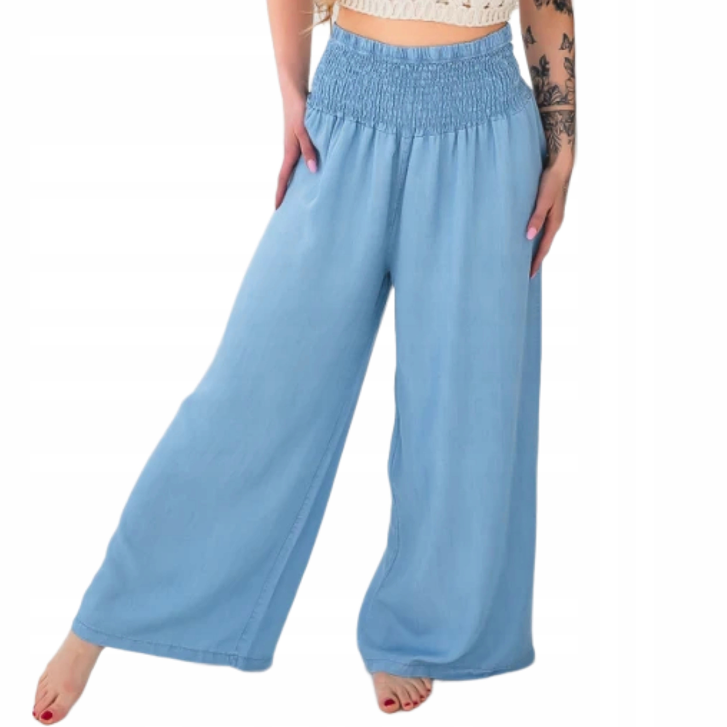 Luźne damskie spodnie przewiewne palazzo szeroka guma w pasie Uni