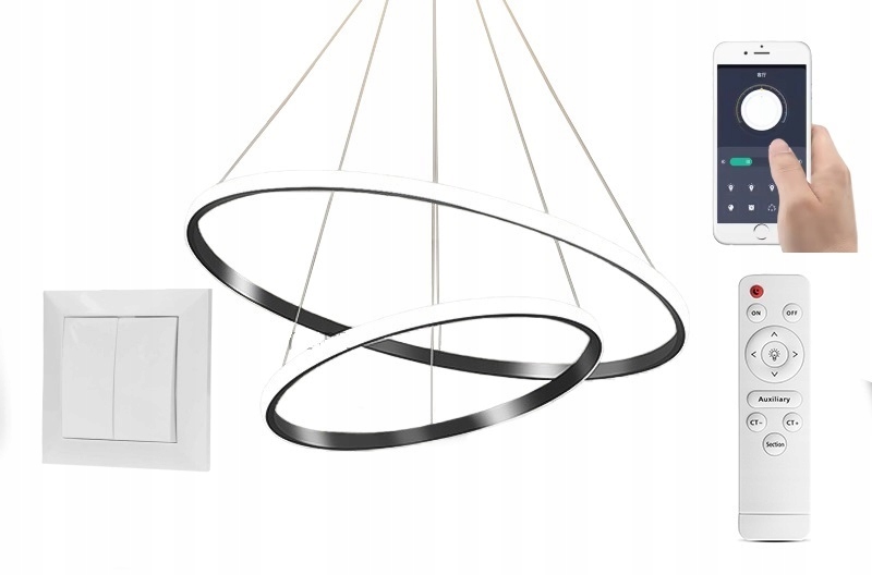 Lampa Ringi Czarna 40 20CM 36W Bluetooth Pamięć Darmat Light 433