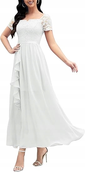 długa suknia wieczorowa kwadratowy dekolt sukienka koronkowa