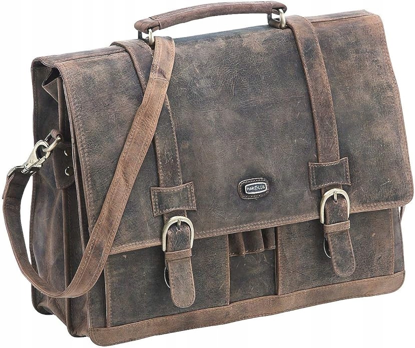 HAROLD'S, Antyczna duża skórzana teczka ze skóry