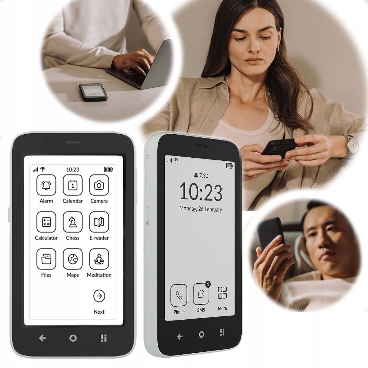 Biały Mudita Kompakt Czytnik Telefon E Ink DualSIM Długi Czas Pracy Prosty