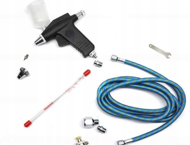 2X Aerograf Pistole Trysky 0,3 0,5 mm Hadice 1,8 m Redukce na velký kompre