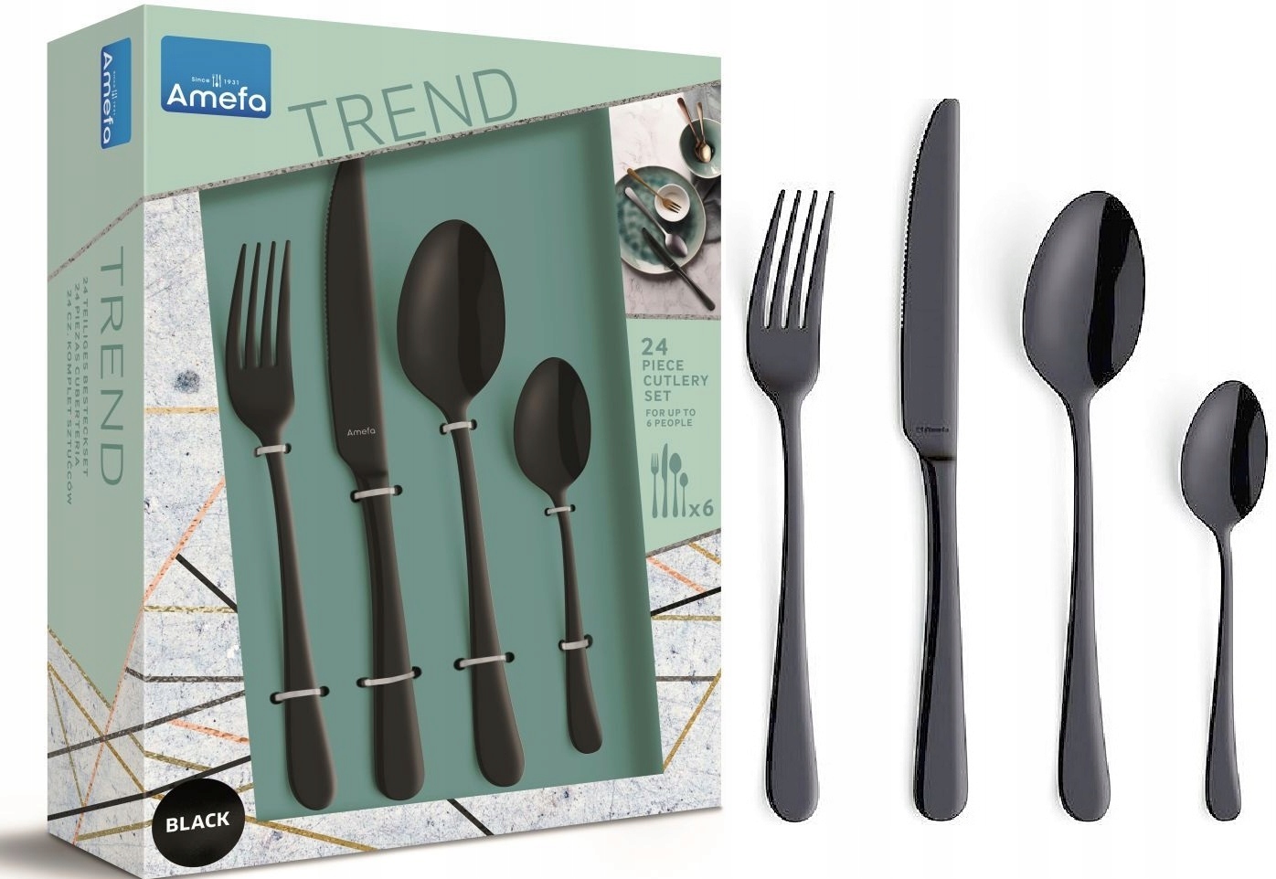 Amefa 48 Sztućce 1410 Austin Trend Czarne Komplet Dla 12 Osób Modern Black