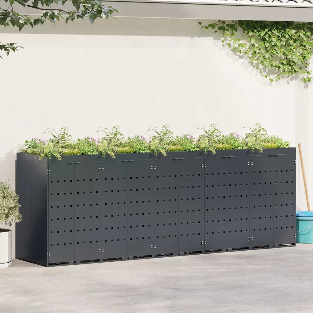 vidaXL Úložný box na 5 popelnic Antracit 340 x 77,5 x 121,5 cm