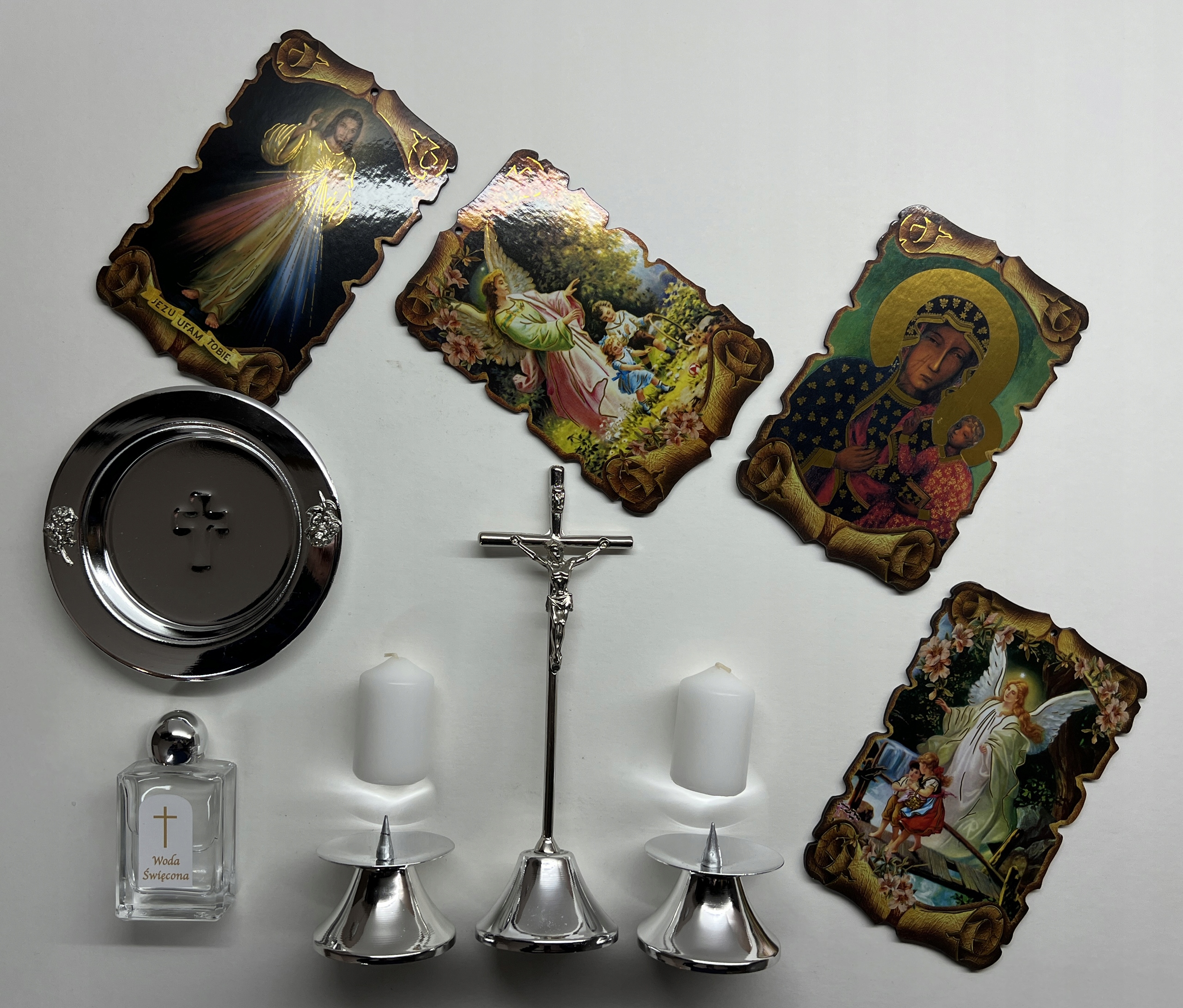 Sada Koled Stříbrná Moderní Velká Sada Kříž Svícen Miska