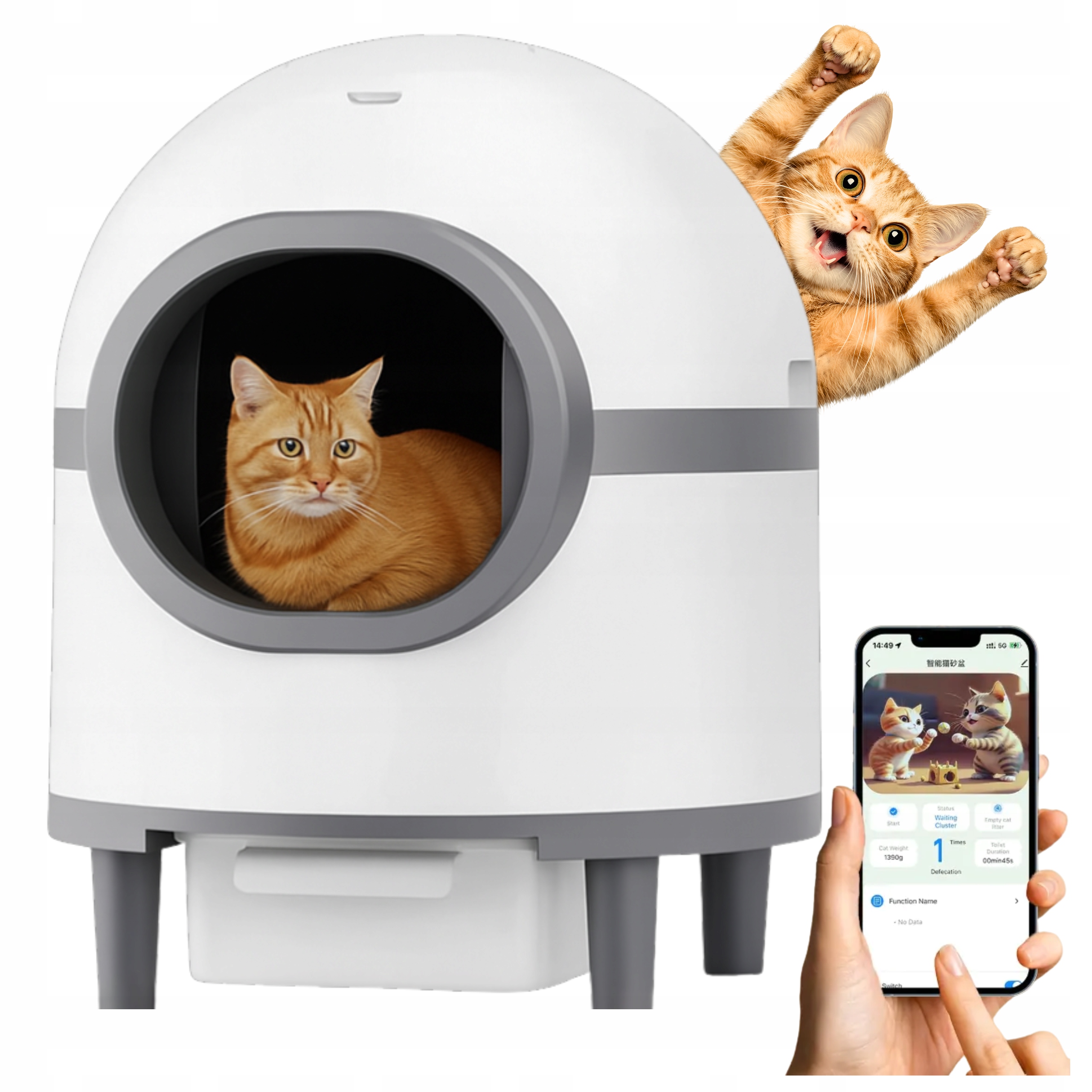 Samoczyszcząca kuweta dla kota smart toaleta na żwirek aplikacja WiFi 60l