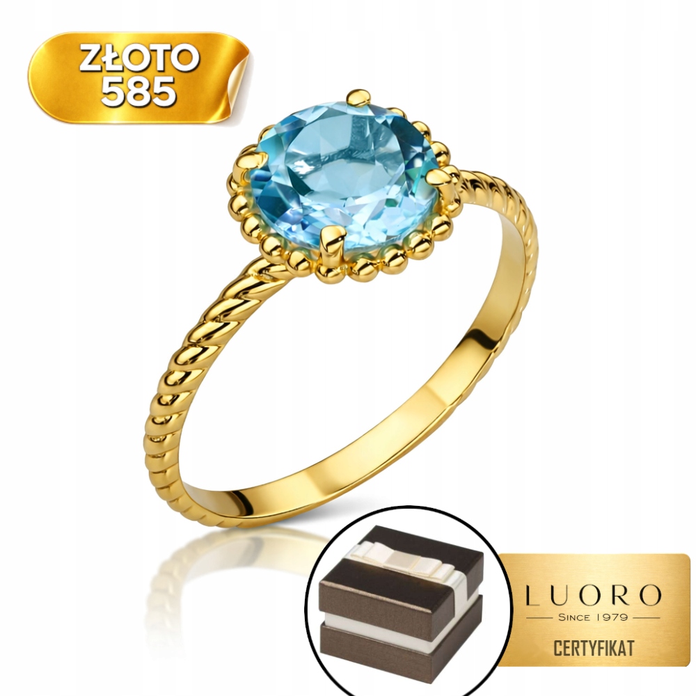 Prstýnek 585 14K S Přírodním Topazem A Ozdobným Kolečkem, Kolejnice R11