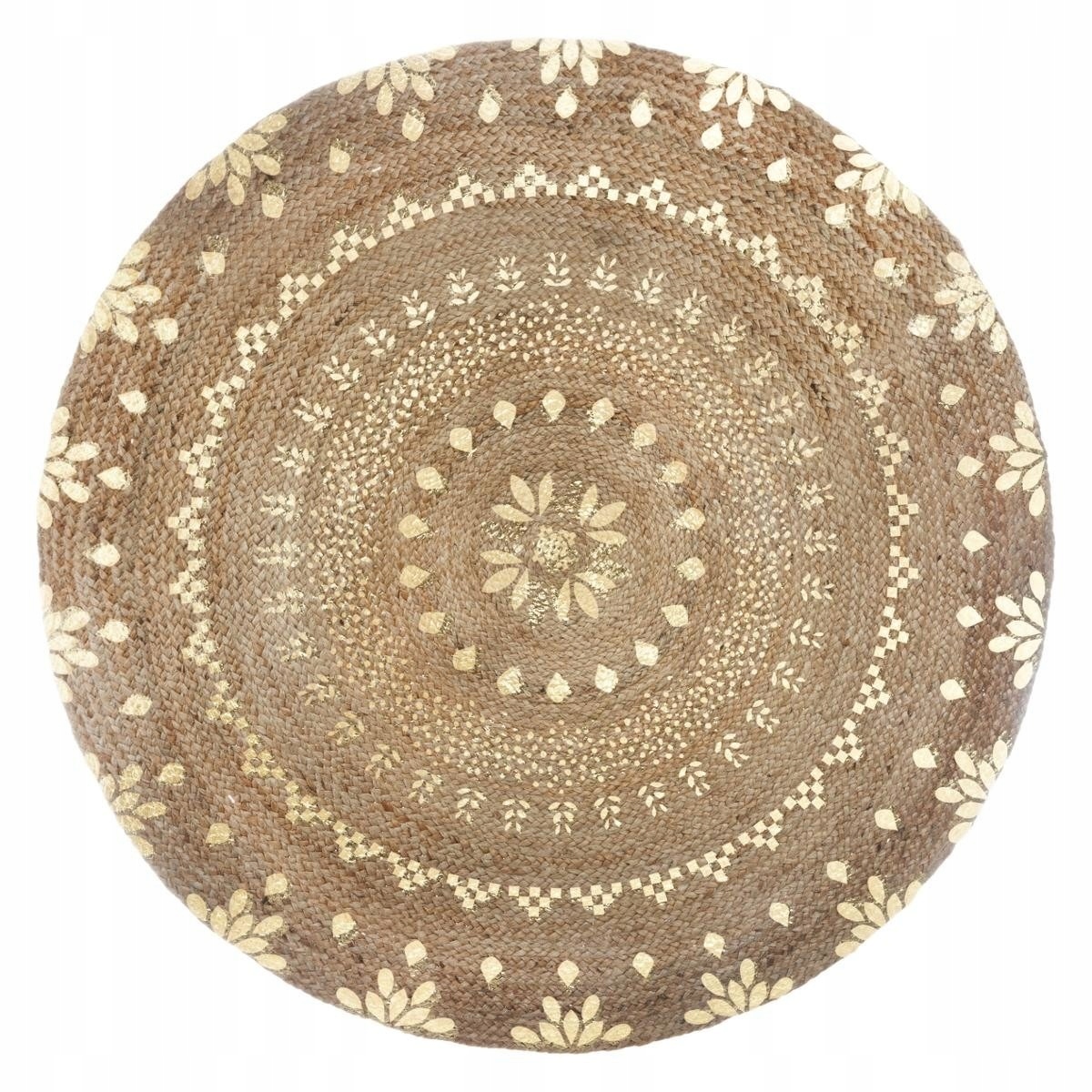 

Dywan Boho Pleciony Z Juty Złoty Etno Wzór 115cm