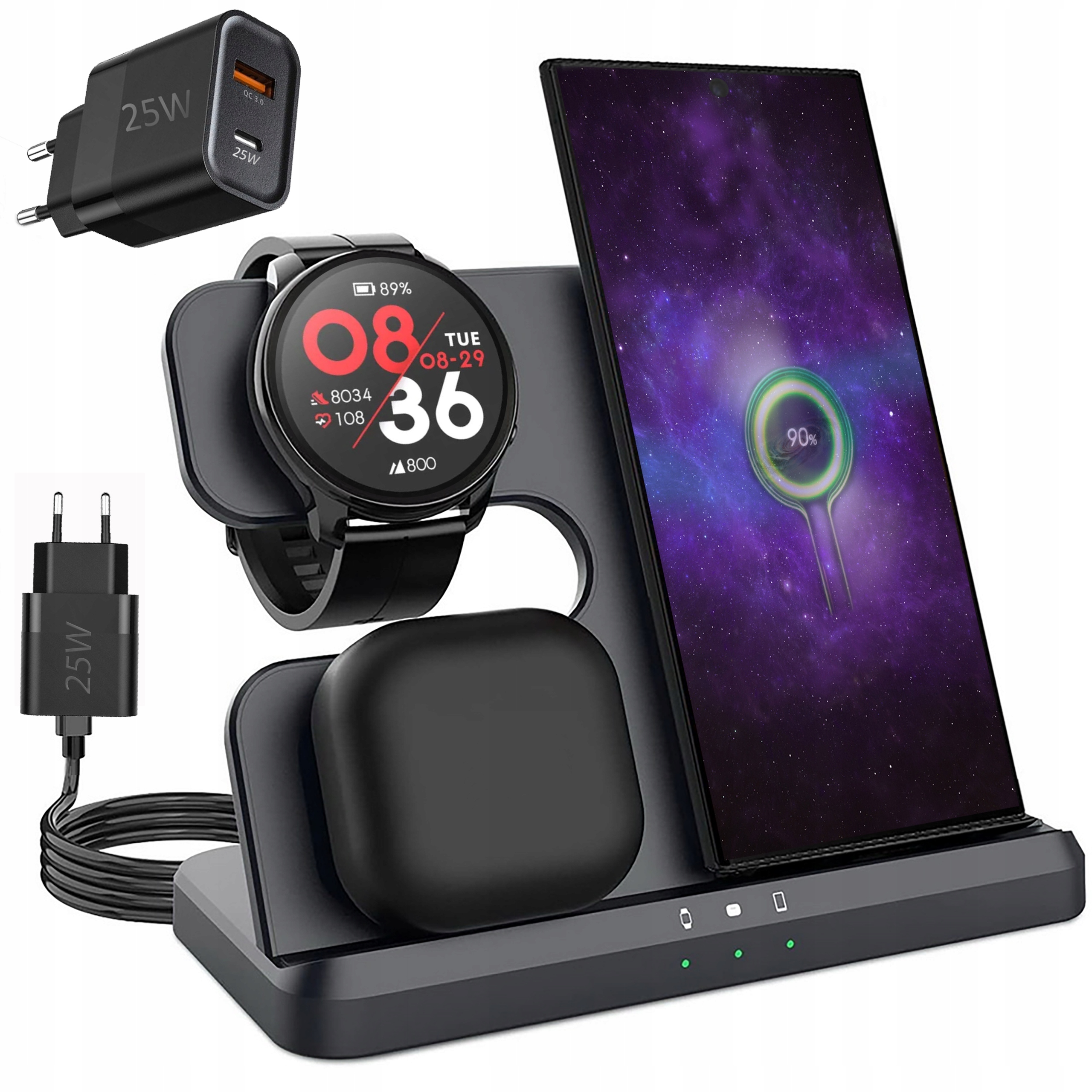 Ładowarka bezprzewodowa , 18 W 3-w-1 indukcyjna stacja ładująca