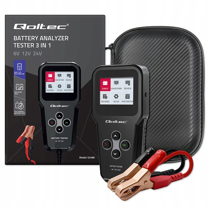 Digitálny tester akumulátora 3v1 s LCD 6V 12V 24V 30Ah-200Ah qoltec