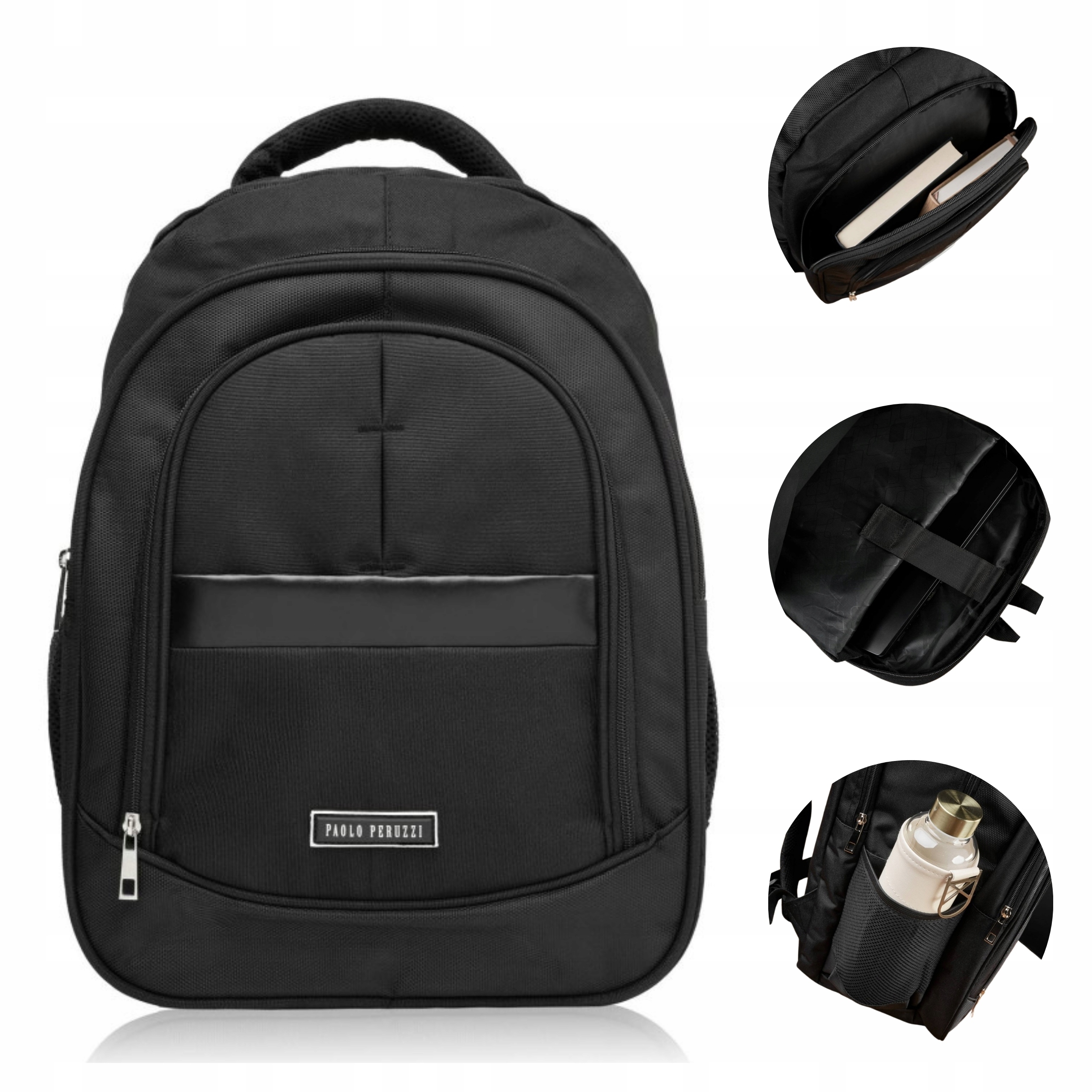 Školní Batoh Pánský turistický batoh na notebook černý s kapsami na zip A4