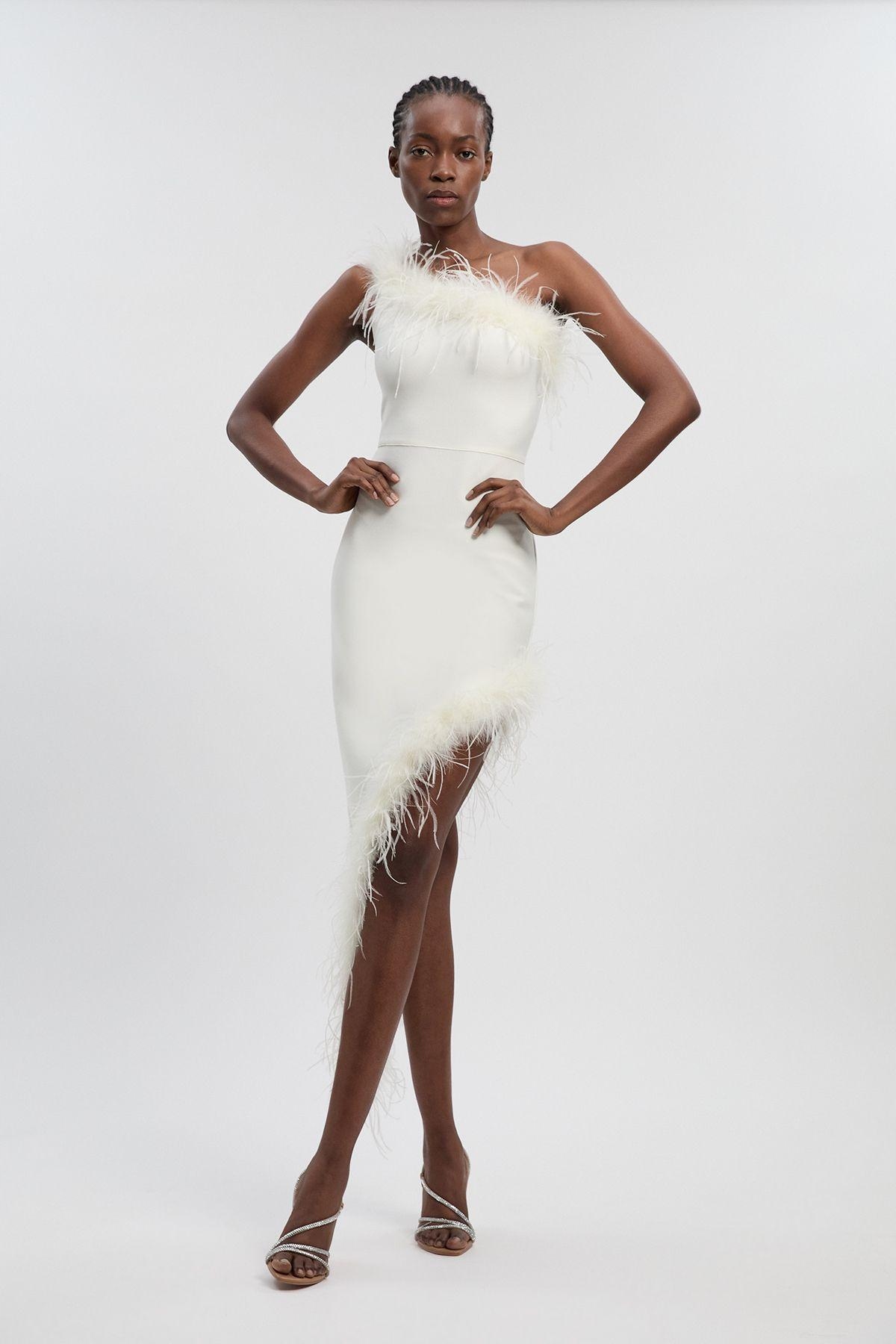 Krémová Šaty Na Jednom Rámu S Peříčky Petite Karen Millen S