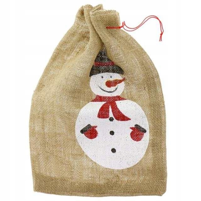 

Worek Mikołaja jutowy z bałwankiem na prezenty Eko