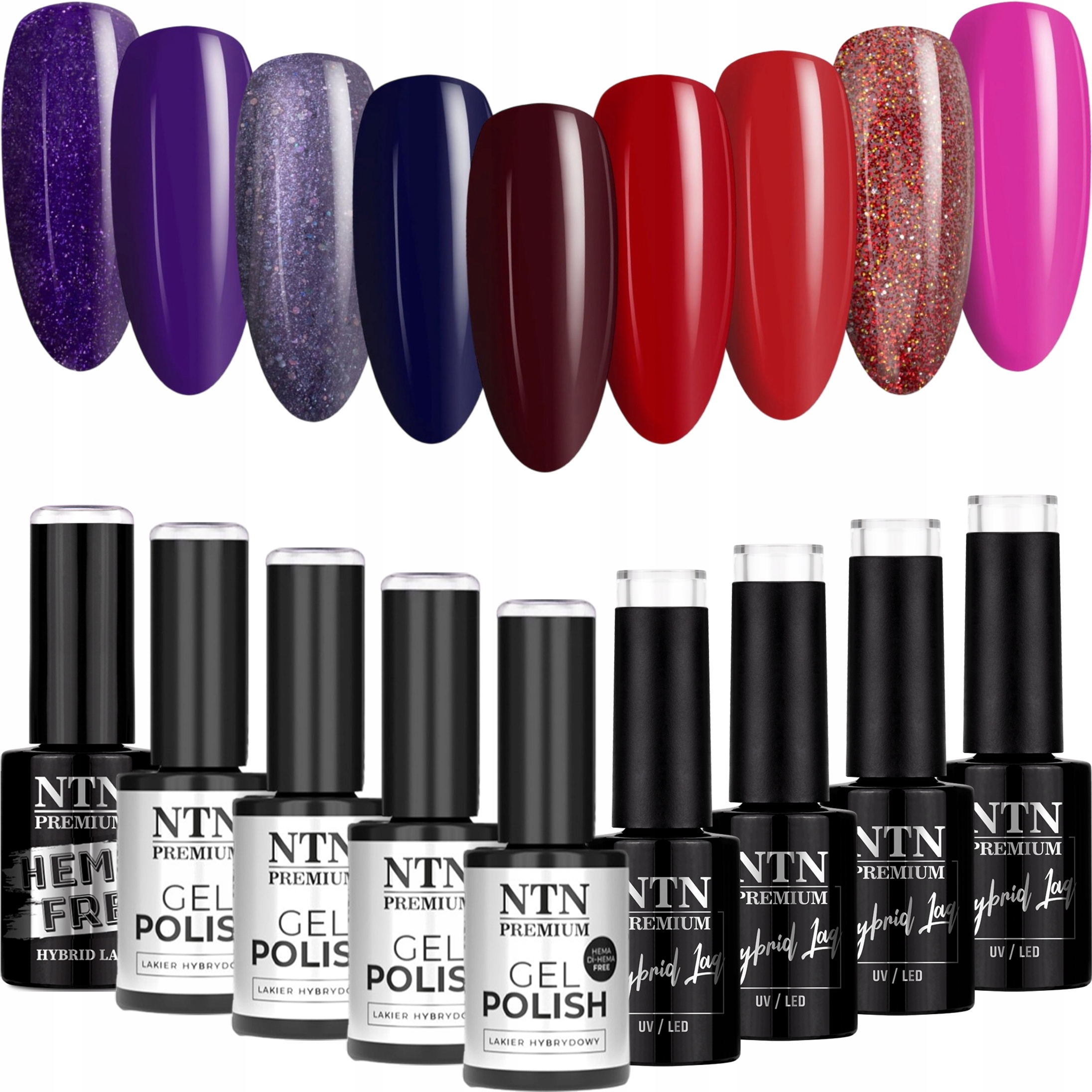 9x Lakier Hybrydowy Ntn Oriental Delice Zestaw 9w1 Fiolety Czerwienie