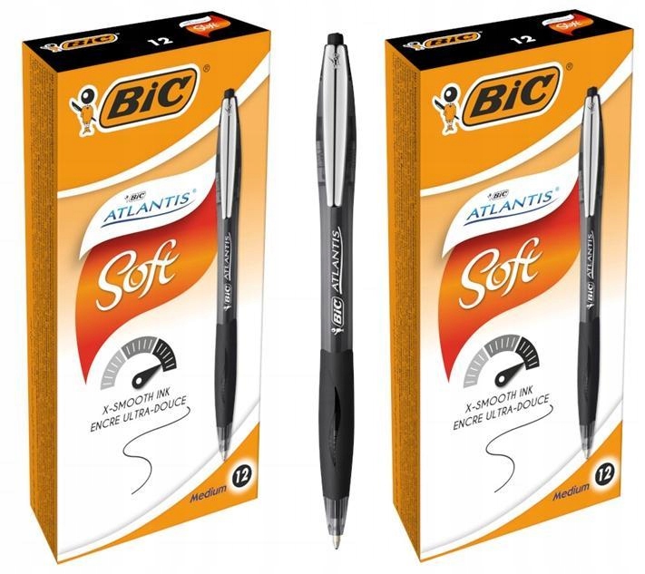 Bic Atlantis Soft Długopis Automatyczny Czarny Biurowy Szkolny Zestaw x24
