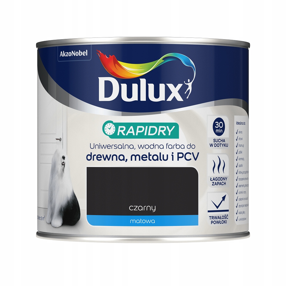 DULUX FARBA EMALIA RAPIDRY 0,4L CZARNA MATOWA