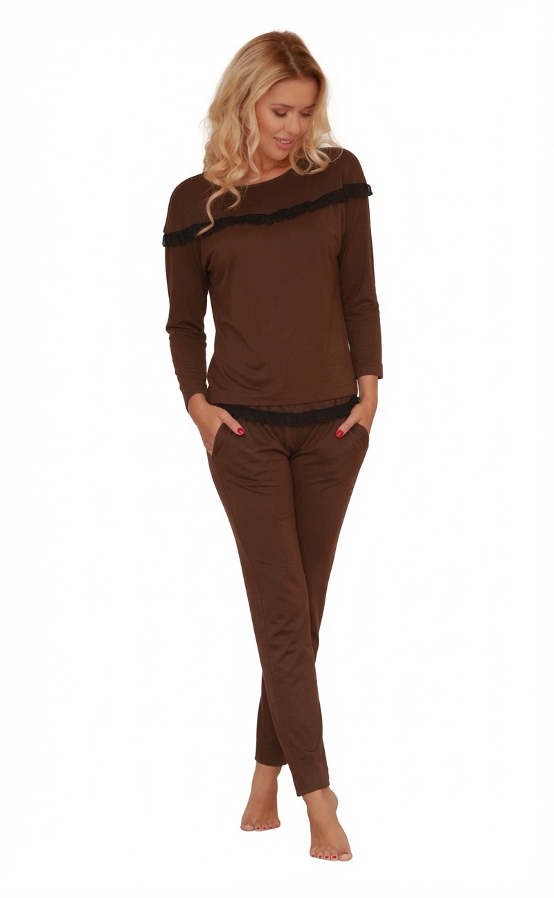 Komplet Dlouhá košile Dlouhé kalhoty Čokoládové pyžamo Hnědá Calpe Brown XL