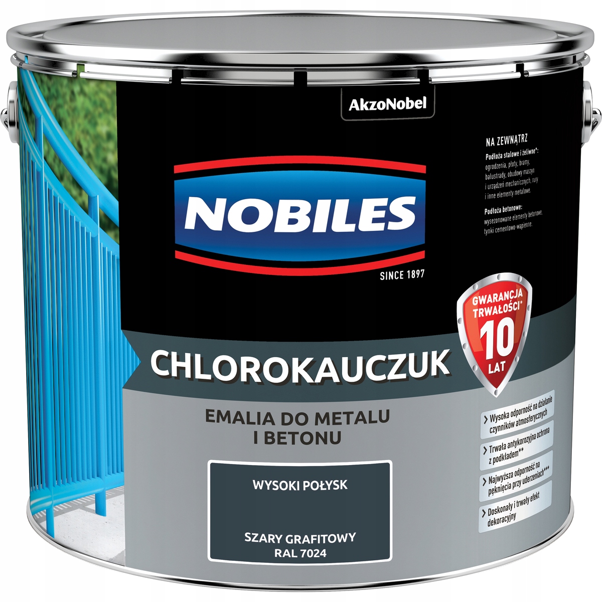 Nobiles Farba Chlorokauczukowa Chlorokauczuk 10L Grafitowy Ral 7024